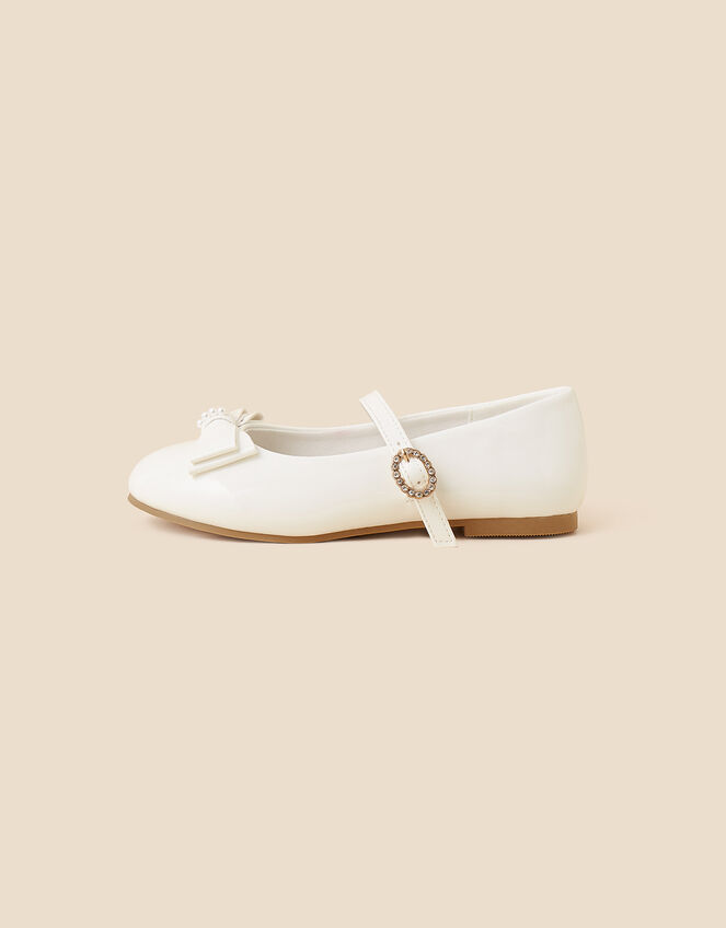 Girls Patent Bow Ballerina Flats, Ivory (IVORY), large