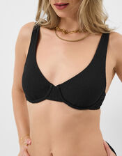 Crinkle Textured Underwire Bikini Top, Black (BLACK), large