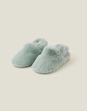 Faux Fur Slingback Slippers, Green (GREEN), large