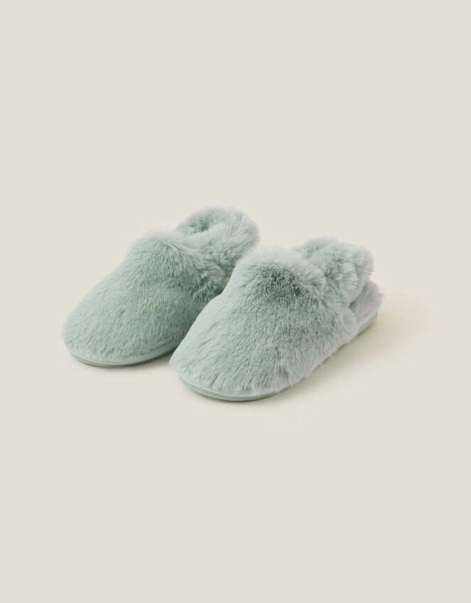 Faux Fur Slingback Slippers, Green (GREEN), large