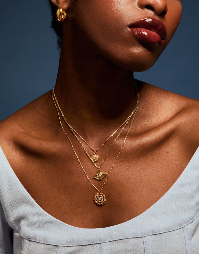 14ct Gold-Plated Evil Eye Pendant Necklace, , large