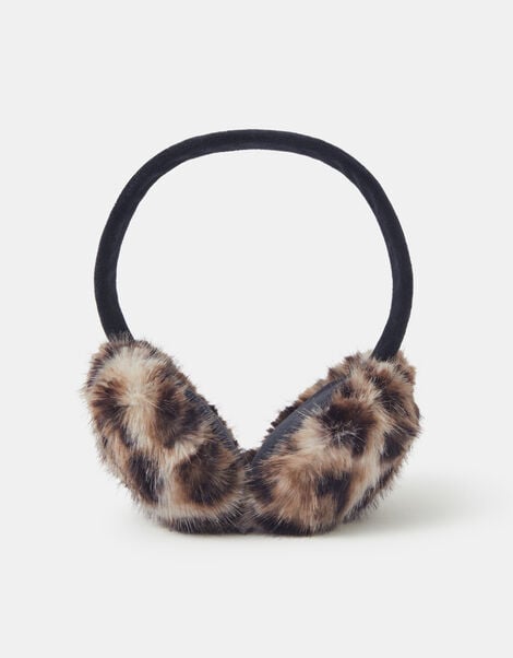 Fluffy Leopard Print Earmuffs, , large