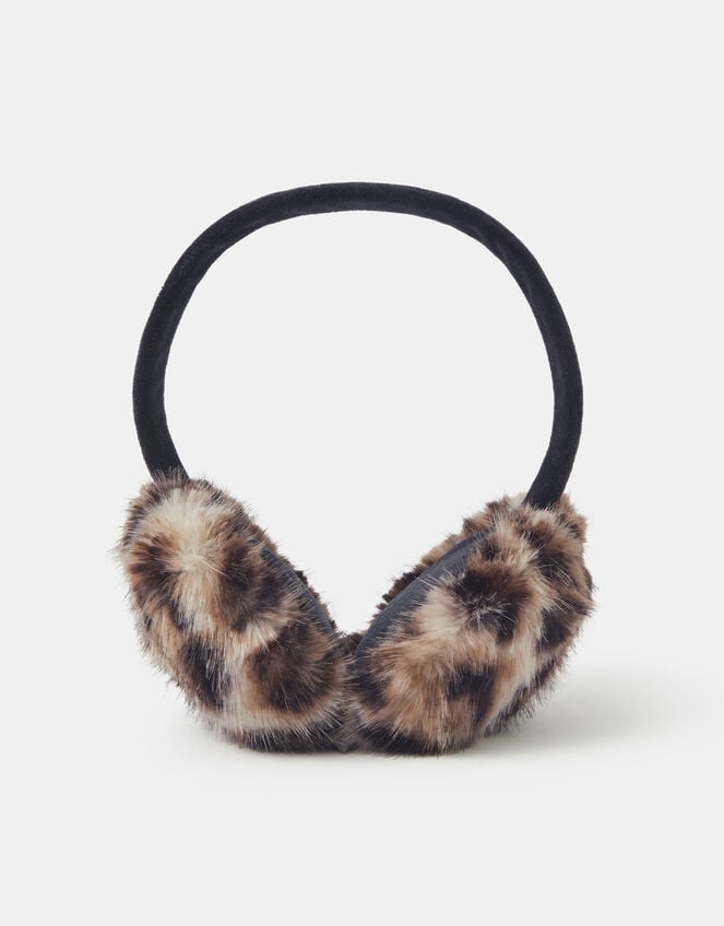 Fluffy Leopard Print Earmuffs, , large