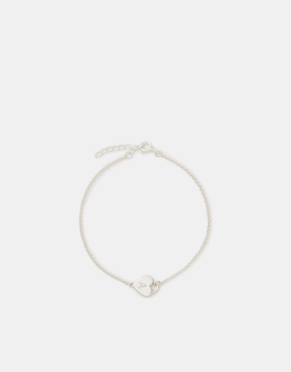 Sterling Silver Heart Initial Bracelet, Silver (ST SILVER), large