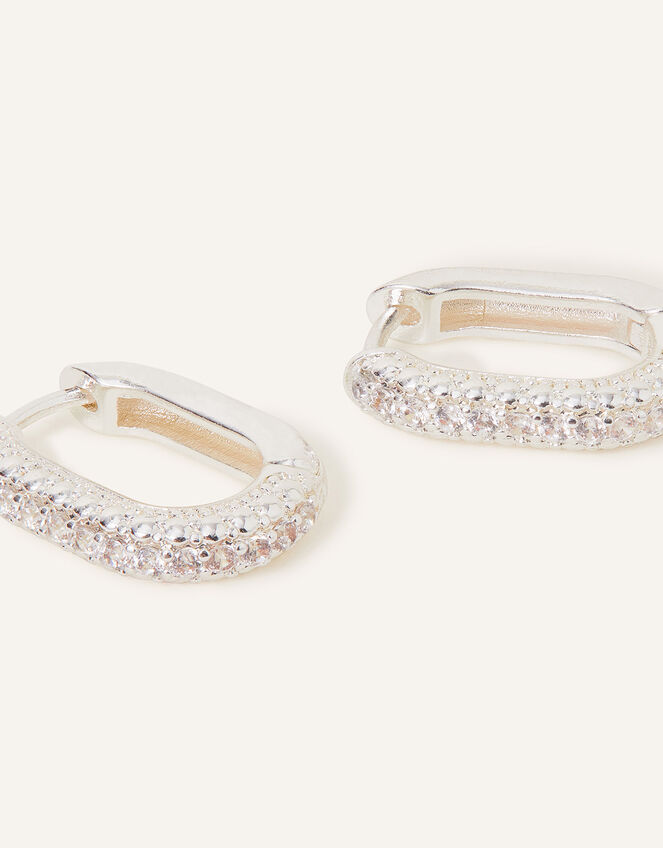 Sterling Silver-Plated Oval Hoops, , large
