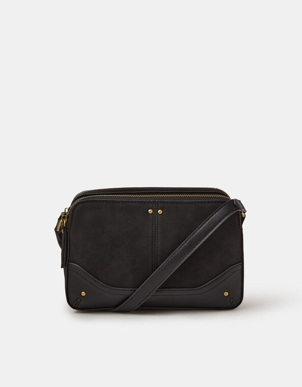 Classic Double Zip Crossbody Bag, Black (BLACK), large