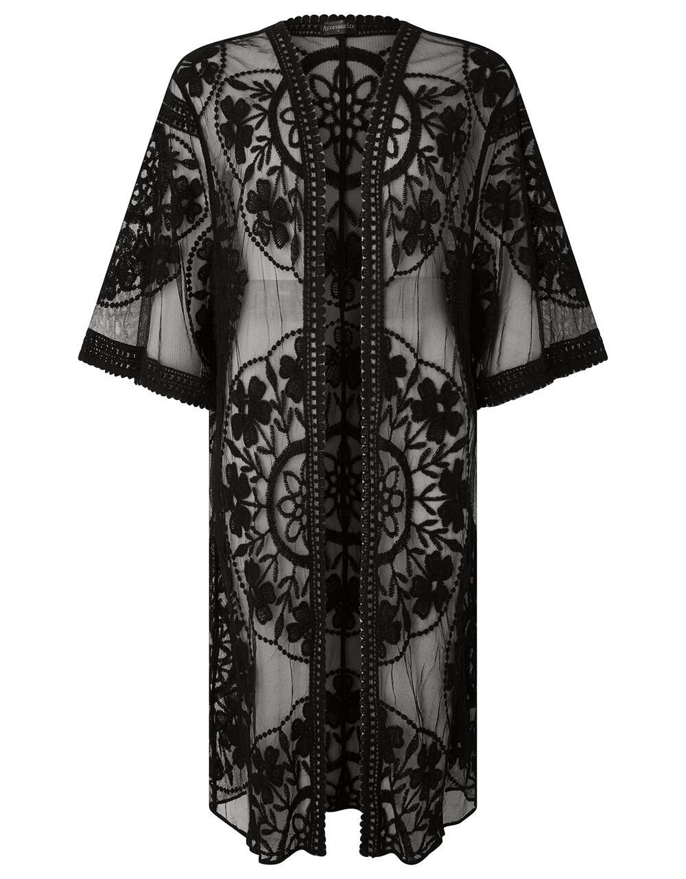 Jaki Long Lace Kimono Black Beach kaftans, Cover Ups & Sarongs