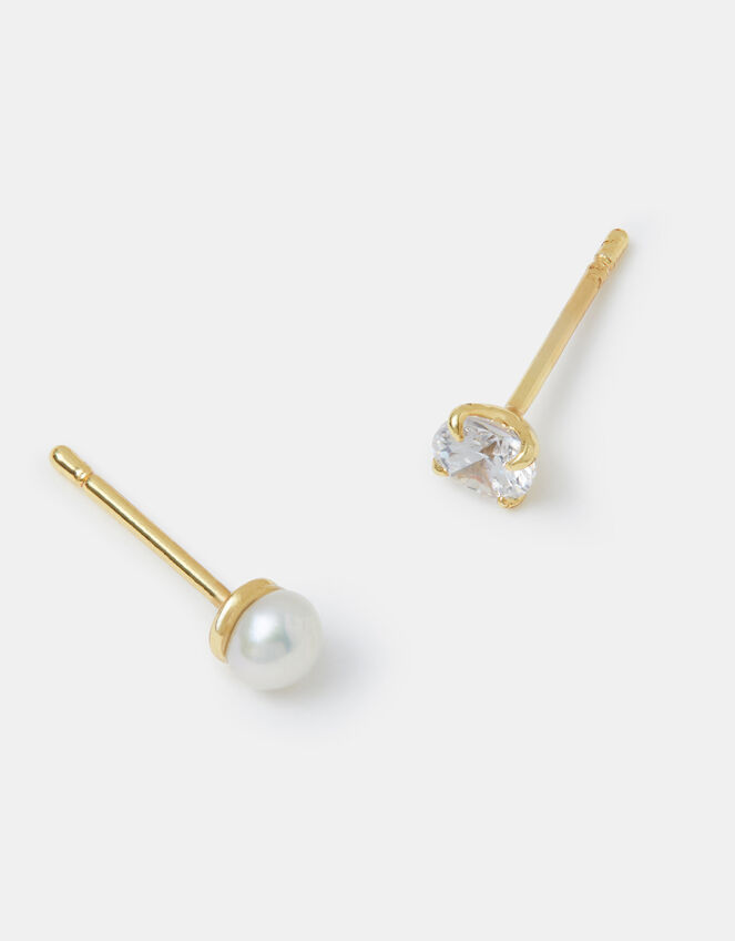 2-Pack 14ct Gold-Plated Pearl Stud Earrings, , large