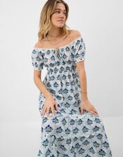 Off The Shoulder Floral Midi Dress, Ivory (IVORY), large