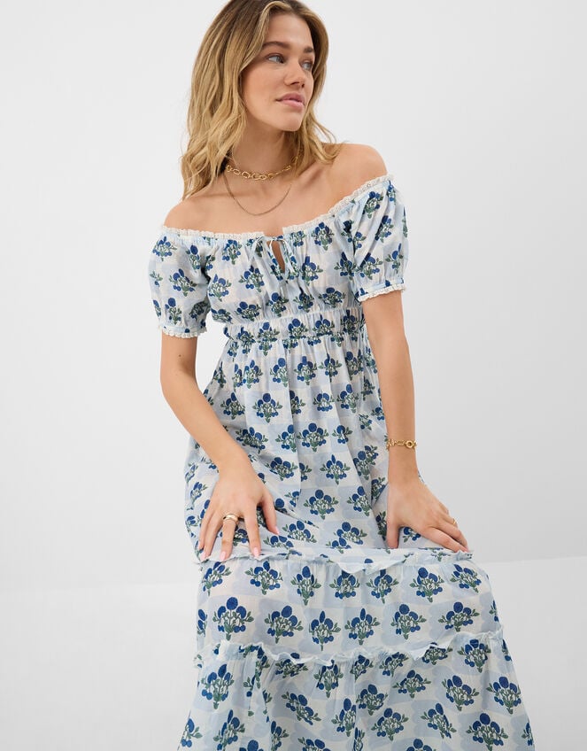 Off The Shoulder Floral Midi Dress, Ivory (IVORY), large