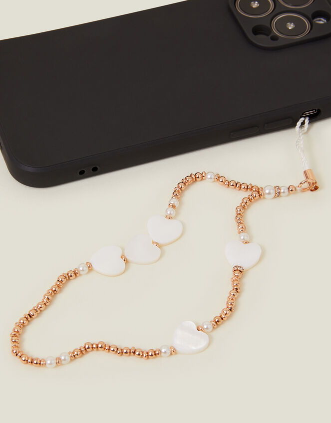 Heart Pearl Bead Phone Wrist Strap, , large
