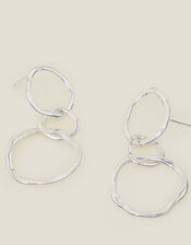 Sterling Silver-Plated Circle Drop Earrings, , large