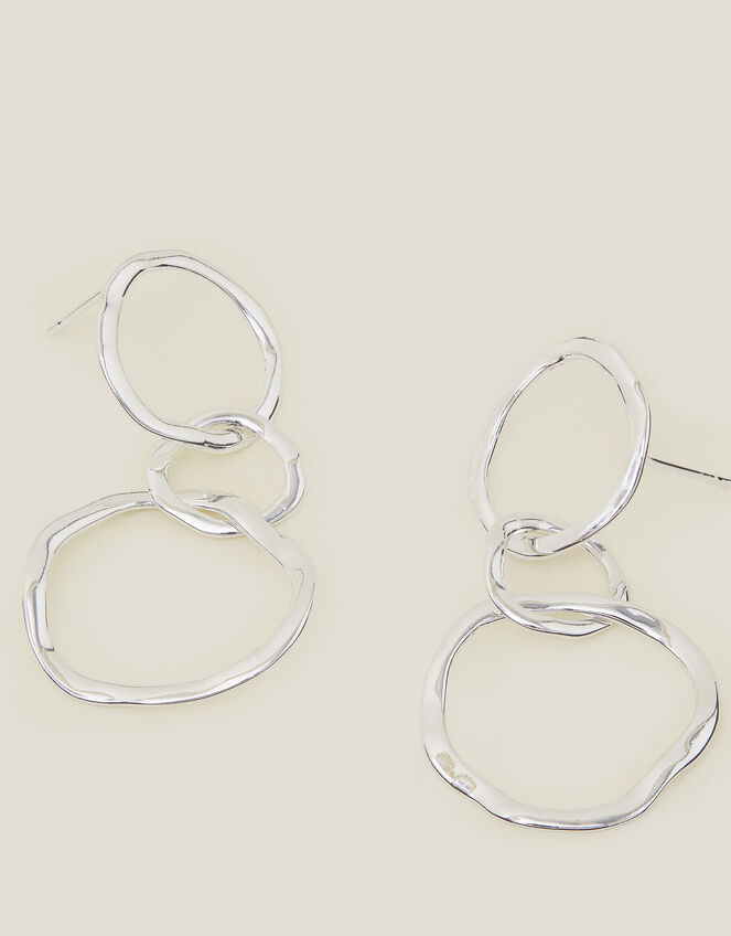 Sterling Silver-Plated Circle Drop Earrings, , large