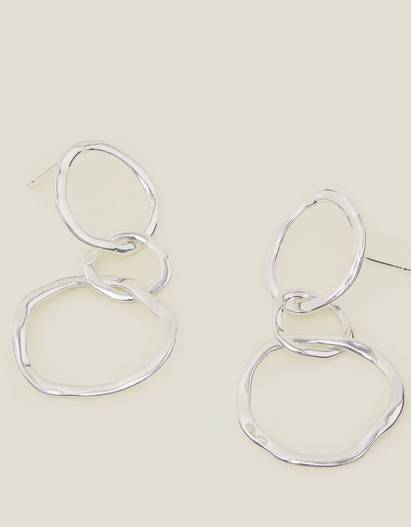 Sterling Silver-Plated Circle Drop Earrings, , large