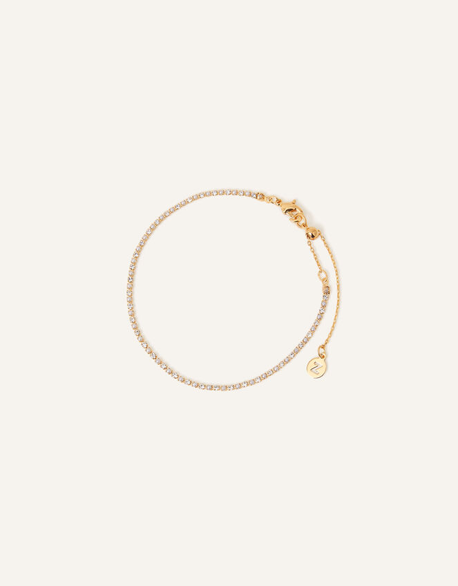 14ct Gold-Plated Pearl Sparkle Tennis Bracelet, , large