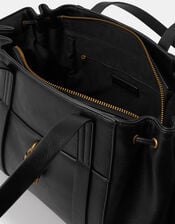 Padlock Ruched Shoulder Bag, Black (BLACK), large