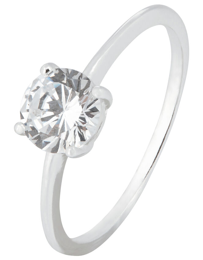 Sterling Silver Round Solitaire Ring, White (ST CRYSTAL), large