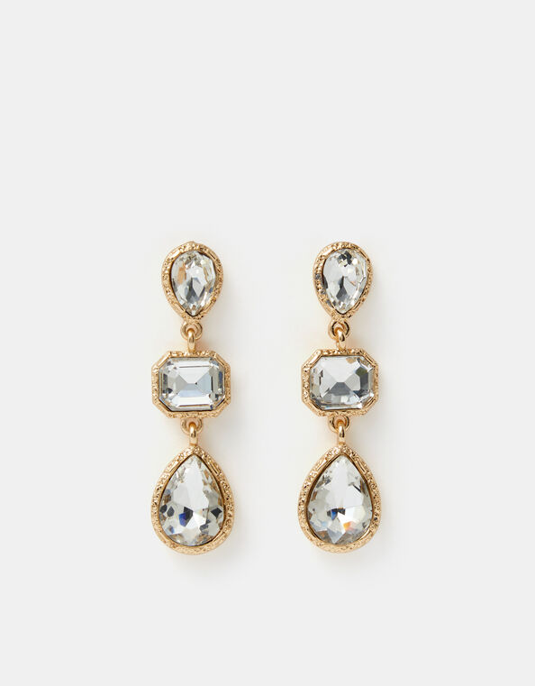 Triple Gemstone Drop Earrings, , large
