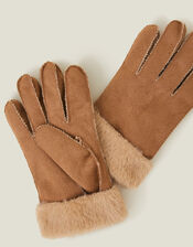Faux Sheepskin Lined Gloves, Tan (TAN), large