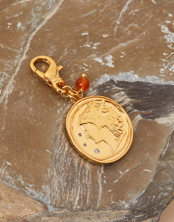 14ct Gold-Plated Red Chalcedony Coin Charm, , large