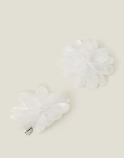 2-Pack Girls Glitter Corsage Hair Clips, Ivory (IVORY), large