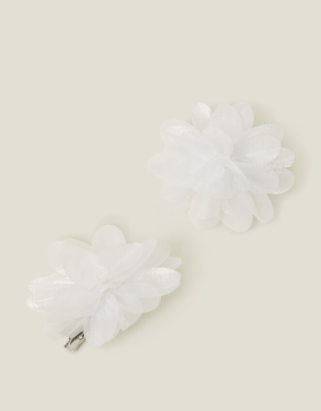 2-Pack Girls Glitter Corsage Hair Clips, Ivory (IVORY), large