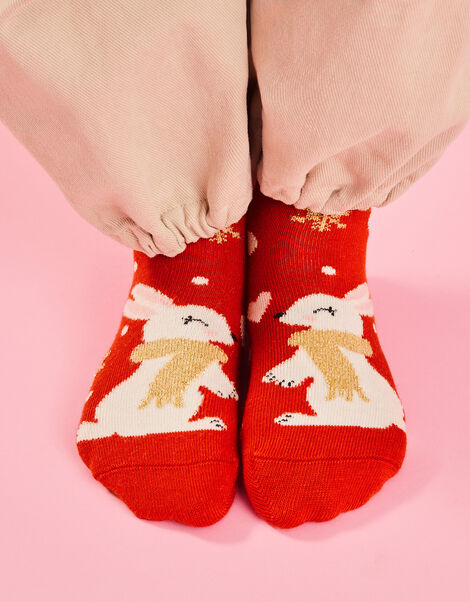 Kissing Bunny Socks, Red (RED), large
