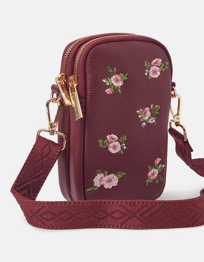 Floral Embroidered Phone Bag, , large