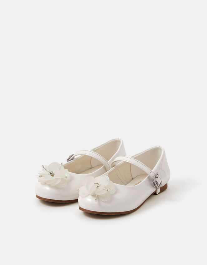 Girls Appliqué Flower Ballet Flats, Ivory (IVORY), large