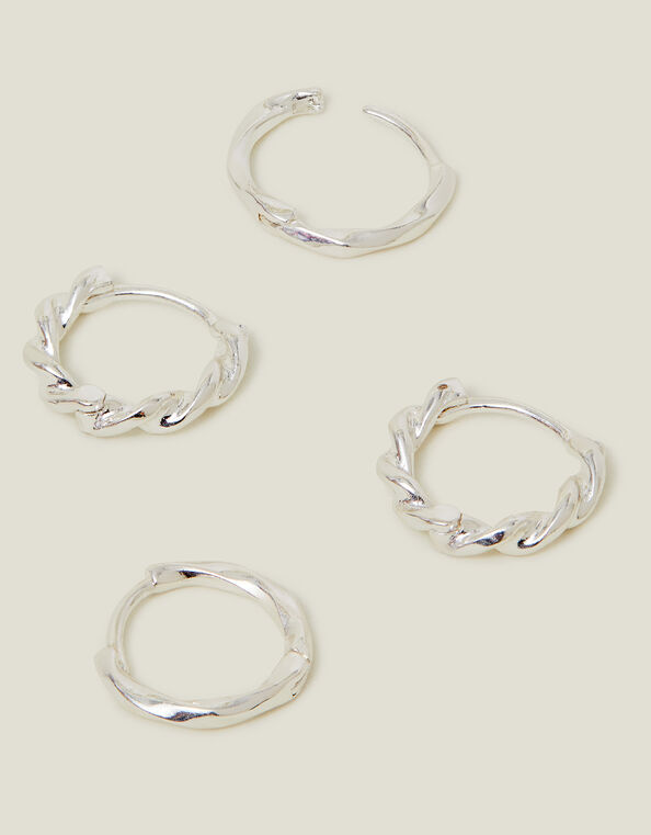 2-Pack Sterling Silver-Plated Twist Huggie Hoop Earrings, , large