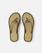 Resin Ring Seagrass Flip Flops , Green (KHAKI), large