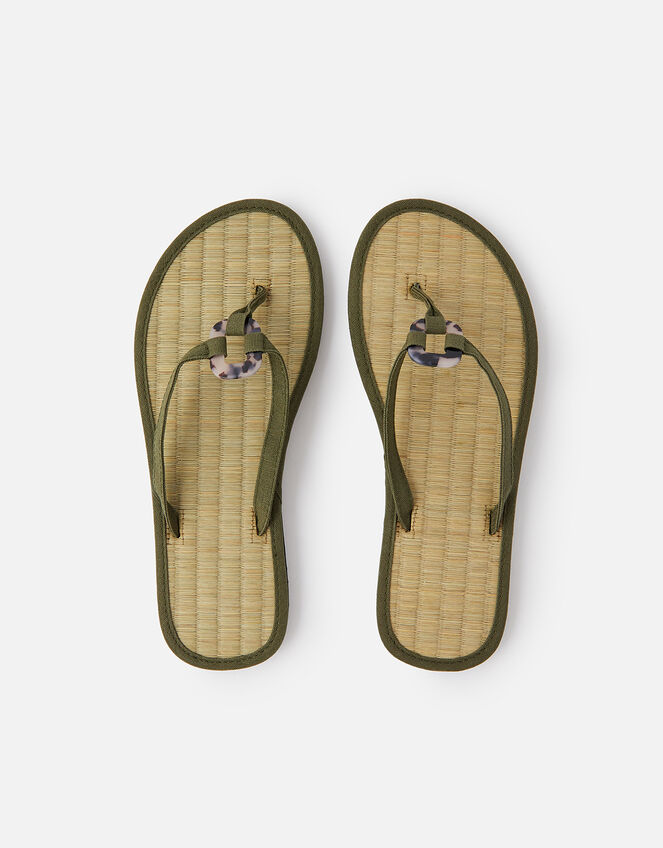 Resin Ring Seagrass Flip Flops , Green (KHAKI), large