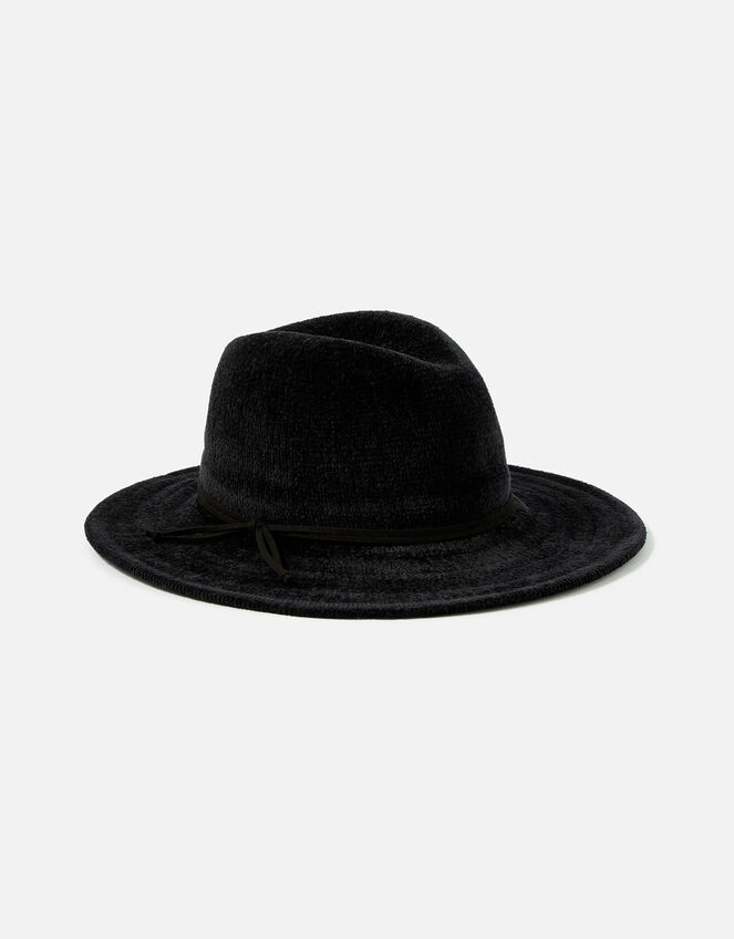 Chenille Packable Fedora Hat, Black (BLACK), large