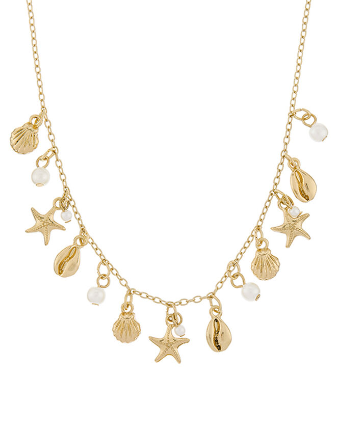 Shell and Starfish Charm Necklace, , large