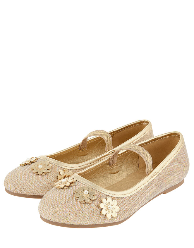 Metallic Floral Ballerina Shoes, Gold (GOLD), large