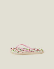 Cherry Print Flip Flops, Red (RED), large