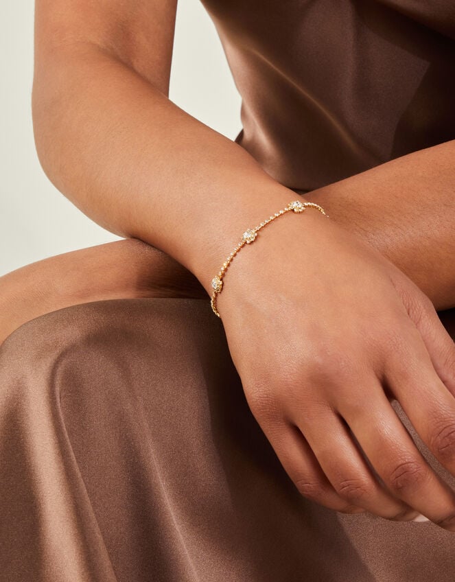 14ct Gold-Plated Diamante Daisy Chain Bracelet, , large