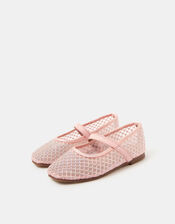 Girls Rhinestone Mesh Ballet Flats, Pink (PINK), large