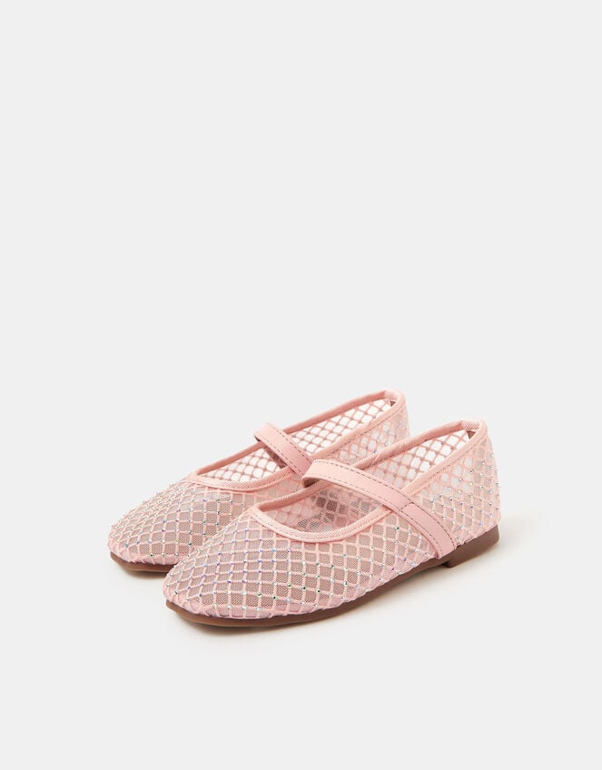 Girls Rhinestone Mesh Ballet Flats, Pink (PINK), large