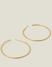 14ct Gold-Plated Large Diamond Cut Hoop Earrings, , large