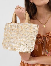 Mother of Pearl Raffia Handheld Bag, , large