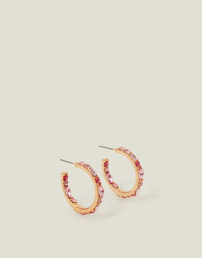 Gemstone Hoop Earrings Pink, , large