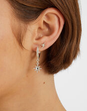 5-Pack Celestial Diamante Stud and Hoop Earrings Silver, , large