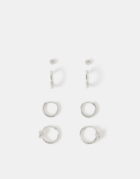 4-Pack Sterling Silver-Plated Knot Stud & Hoop Earrings, , large