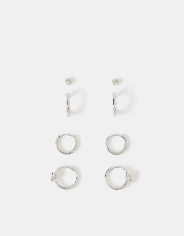 4-Pack Sterling Silver-Plated Knot Stud & Hoop Earrings, , large