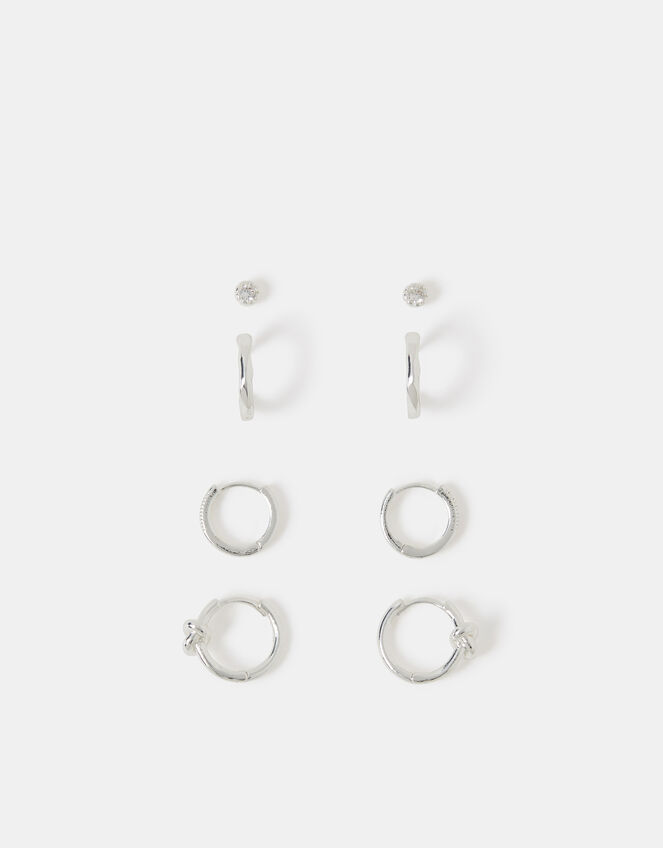 4-Pack Sterling Silver-Plated Knot Stud & Hoop Earrings, , large