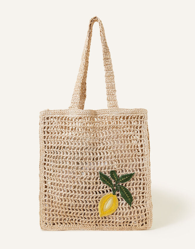 Raffia Crochet Beach Shopper Bag, Natural (NATURAL), large