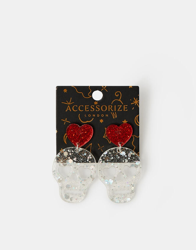 Halloween Glitter Skull Drop Earrings, , large