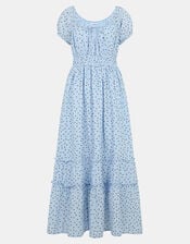 Polka Dot Puff Sleeve Midi Dress, Blue (BLUE), large