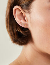 3-Pack 14ct Gold-Plated Crystal Flatback Stud Earrings, , large